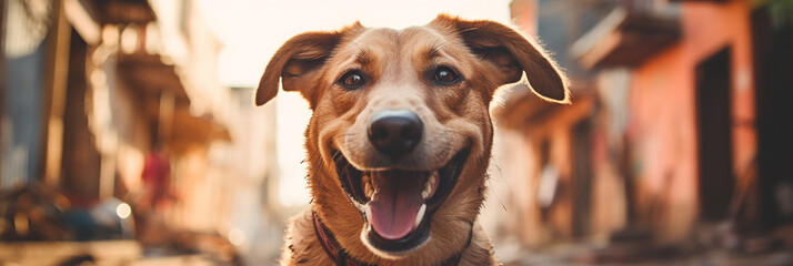 Happy dog smiling at the camera. Cute pet smiling. Pet ownership