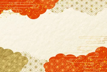 Keuken foto achterwand 和柄　高級感・赤・金・雲　和紙の背景  © Lily