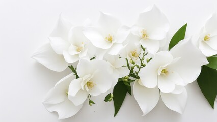 Beautiful Jasmine flowers on white surface
