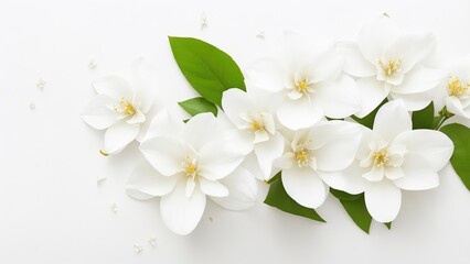 Obraz premium Beautiful Jasmine flowers on white surface