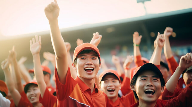 Exuberant Sports Fans Cheering in Stadium