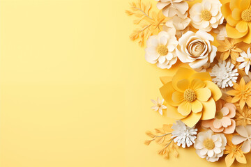 Beautiful yellow Mothers Day or Womens Day background or banner. Delicate flowers with copy space