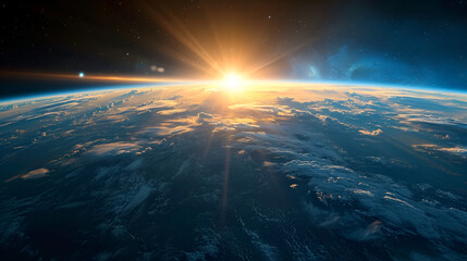 Fototapeta na wymiar Blue sunrise view of earth from space. Generative AI