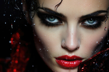 Captivating woman with water droplets