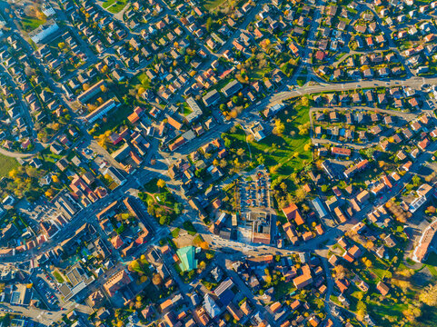 Aerial view of residential area Kingersheim, Mulhouse, Alsace, France.