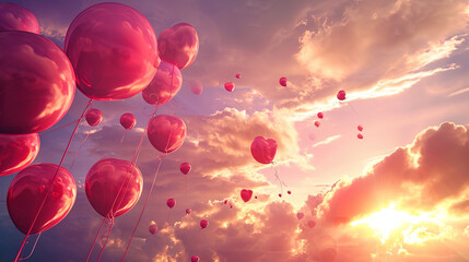 Love messages written in balloons flying into heaven - obrazy, fototapety, plakaty