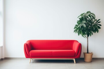 Minimalist Interior with Red Sofa