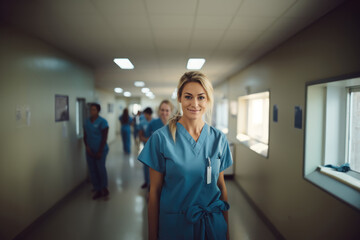 Smiling Blonde Nurse in Hospital Environment - 710713692
