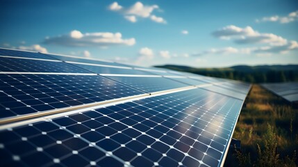 Basking in Solar Brilliance: Panels Harnessing Sun's Power Against Blue Sky