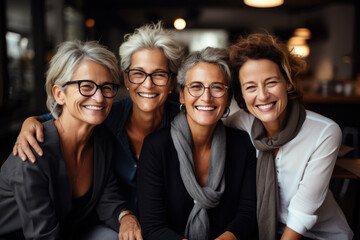 Obraz premium Joyful Mature Women Group in Coffee Shop