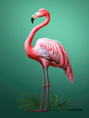 Vibrant Pink Flamingo On Green Background