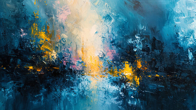 An oil picture with an abstract background, where blurry paints create a feeling of mystical and m