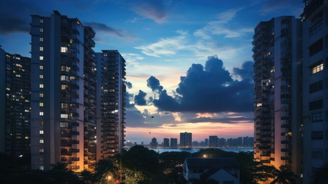 Dusk Over High-Density Residential Flats