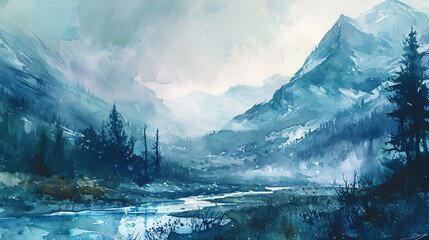 Emotional watercolor, in which mountains personify mystery and mystery