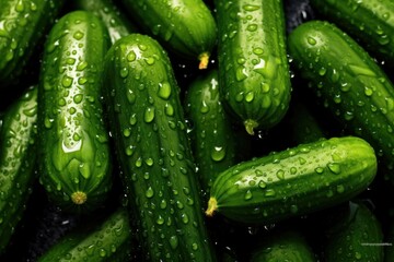 Fresh cucumbers with sparkling waterdrops