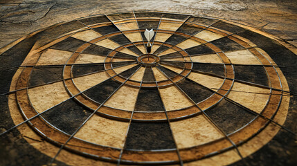 Bullseye! A Dart Strikes the Center of a Dart Board Perfectly - obrazy, fototapety, plakaty