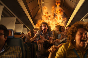 Fototapeta na wymiar Intense Scene of Passengers Reacting to Emergency