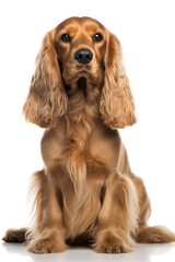 Adorable Golden Cocker Spaniel dog looking to camera on a white background dog