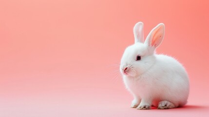 Obraz premium White rabbit against a bright background with copy space, Easter holiday concept