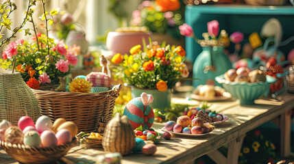 Fototapeta na wymiar Easter fair with handmade, beautiful gifts and treats