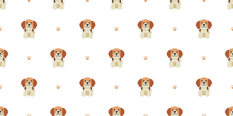 Cartoon character beagle dog seamless pattern background for design.