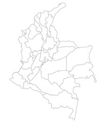 Colombia map. Map of Colombia in administrative provinces in white color