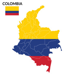 Colombia map. Map of Colombia with Colombia flag - obrazy, fototapety, plakaty