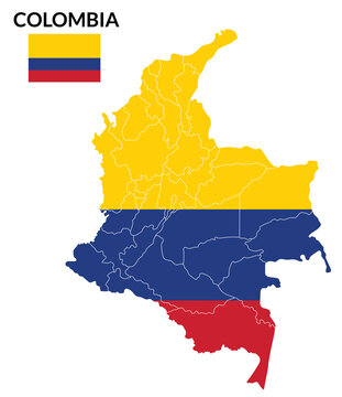 Colombia map. Map of Colombia with Colombia flag