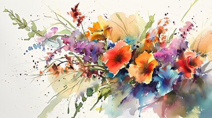 watercolor style illustration of vintage flower bouquet blossom background wallpaper, color splash and wet in wet technique texture, Generative Ai