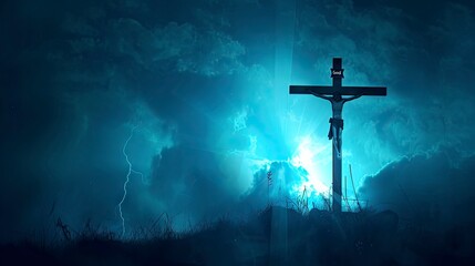 Naklejka premium Solemn Commemoration of the Crucifixion on Good Friday with Vibrant Illustration of Jesus on the Cross.