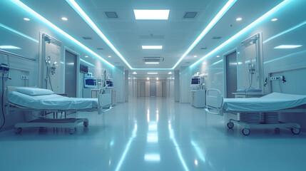 Modern hospital wards with the latest medical equipment, and modern medicine. Futurist.