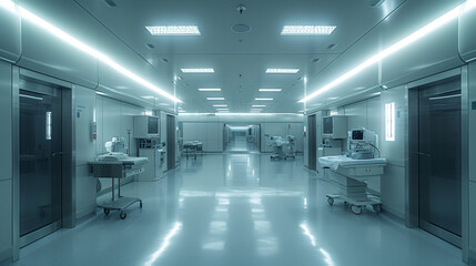 Naklejka na ściany i meble Modern hospital wards with the latest medical equipment, and modern medicine. Futurist.