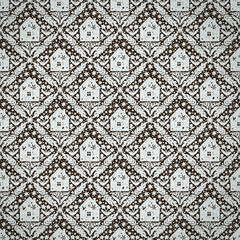 Hand drawn doodle cartoon houses and flower silhouette seamless pattern, cute house seamless texture