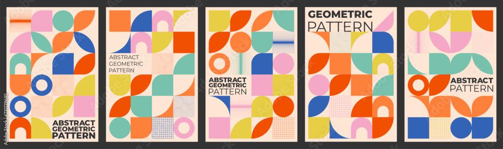 Poster geometric isolated posters in retro bauhaus style. vertical rectangle layout design. vector template