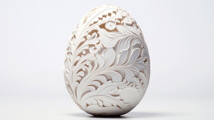  a close up of an egg shaped object on a white surface with a pattern on the outside of the egg.