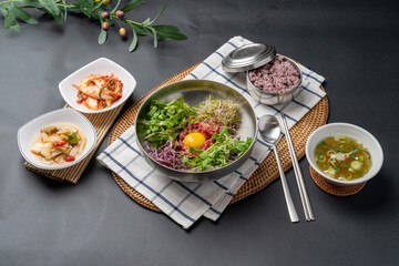 Galbitang, raw beef bibimbap, beef brisket soybean paste stew, raw pork kimchi stew, pork ribs, galbi, kimchi stew