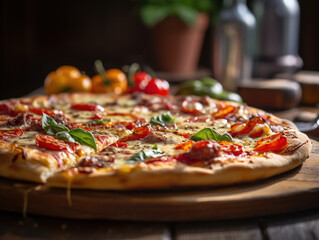 Delicious pizza glistening in natural