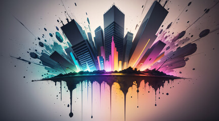 abstract colorful background with city