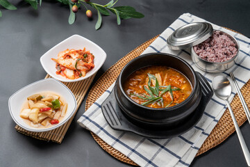Galbitang, raw beef bibimbap, beef brisket soybean paste stew, raw pork kimchi stew, pork ribs, galbi, kimchi stew