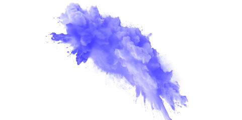 Fototapeta premium Blue holi paint color powder. Abstract blue dust explosion on white background. Blue holi paint color powder festival explosion burst isolated white background. Blue vibrant rainbow Holi paint color.