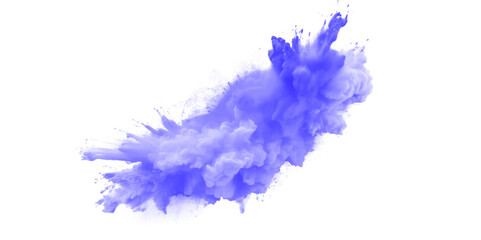 Blue holi paint color powder. Abstract blue dust explosion on white background. Blue holi paint color powder festival explosion burst isolated white background. Blue vibrant rainbow Holi paint color.
