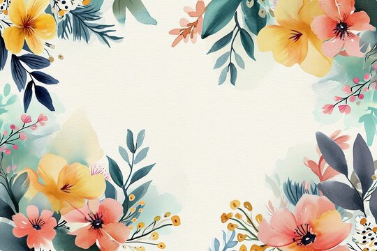 Watercolor frame with different flowers plants and flowers. Illustration for design, space for text. Invitation, template