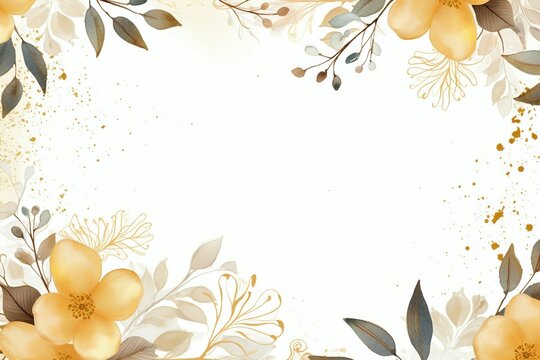 Watercolor frame with different flowers plants and flowers. Illustration for design, space for text. Invitation, template