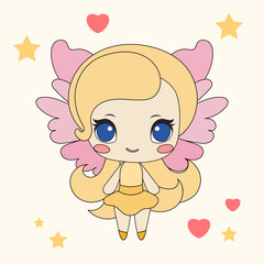 Doodle Small Fairy Tale Princess Girl Kawaii Cute Character Portrait