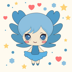 Doodle Small Fairy Tale Princess Girl Kawaii Cute Character Portrait