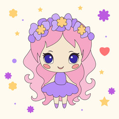 Doodle Small Fairy Tale Princess Girl Kawaii Cute Character Portrait