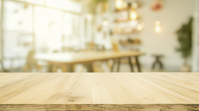 empty wooden table top and blur of room on a blur pet shop decoration background. AI Generative