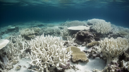 Fototapeta na wymiar Reef scape during a massive coral bleaching event caused by global warming and el nino