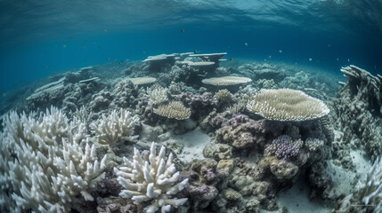 Reef scape during a massive coral bleaching event caused by global warming and el nino