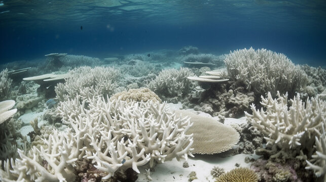 Reef scape during a massive coral bleaching event caused by global warming and el nino